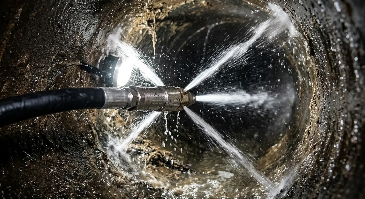 High-pressure hydro jetting nozzle cleaning sewer pipe for Storm Drain Cleaning in Seven Corners